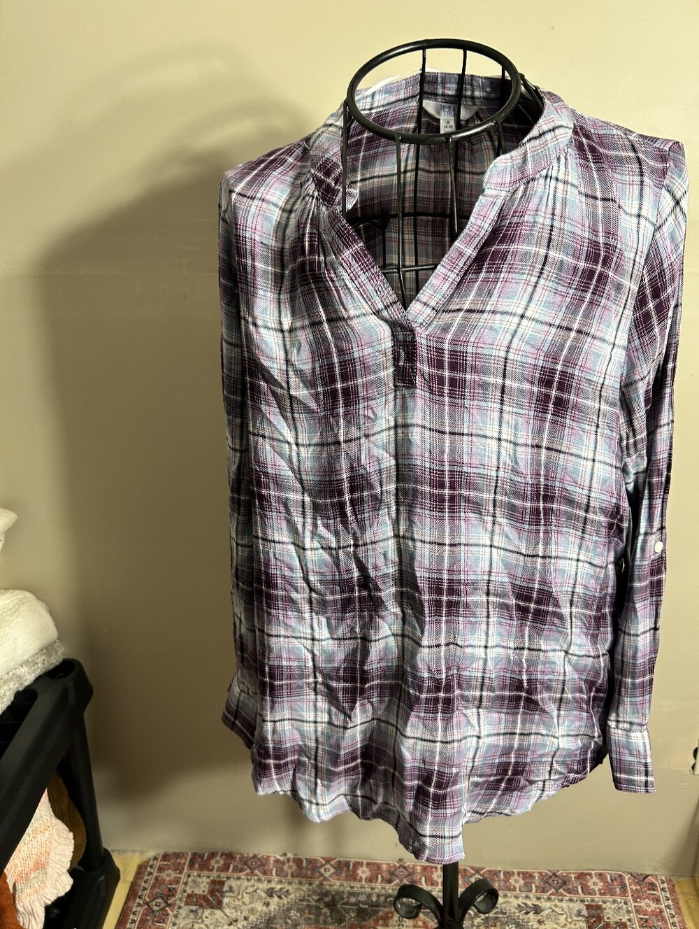 NEW light flannel size small womens plaid shirt purple long sleeve gorpcore